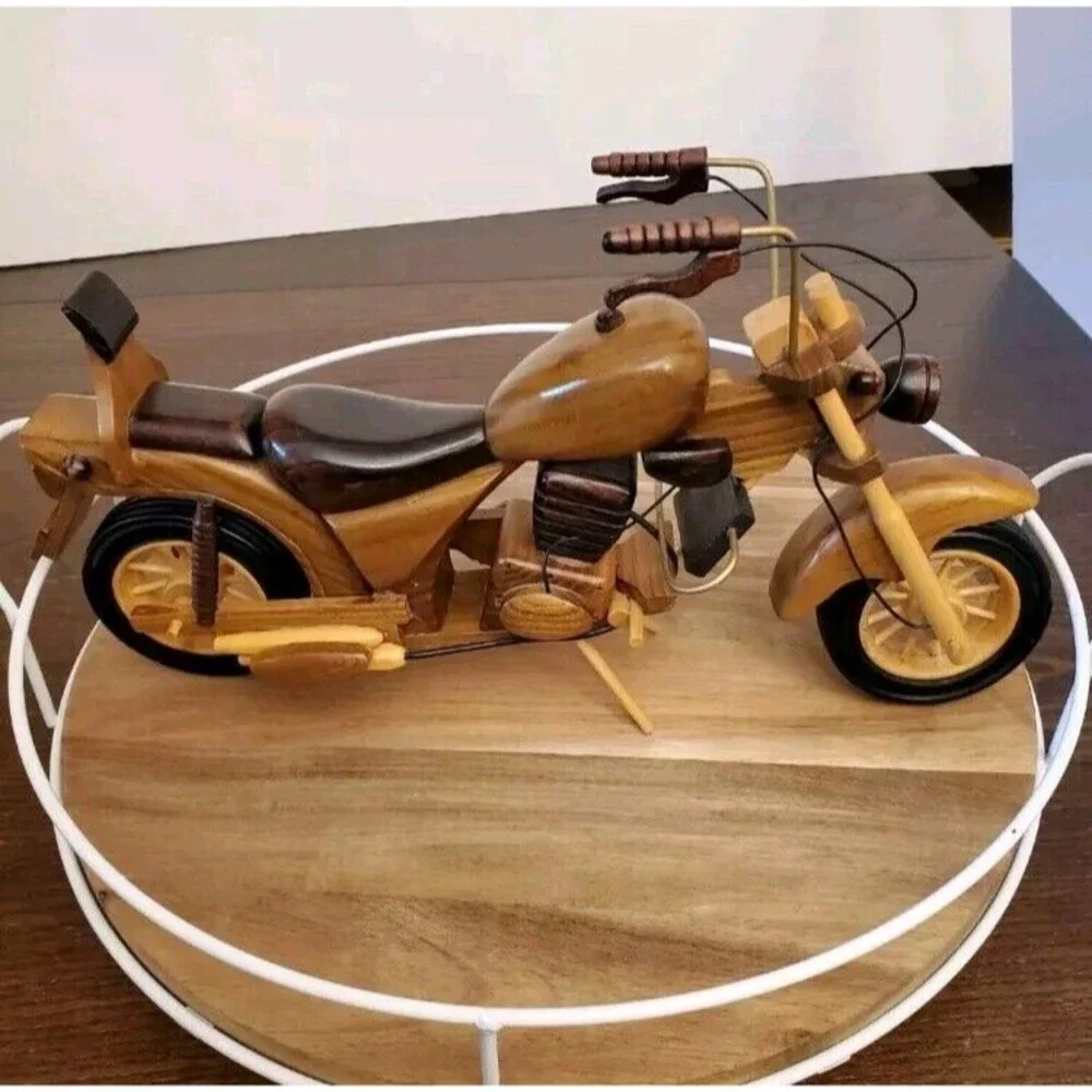 Vintage Bike Motorcycle HARLEY DAVIDSON Wooden Toy Car HOMEMADE Collectors‎ Item